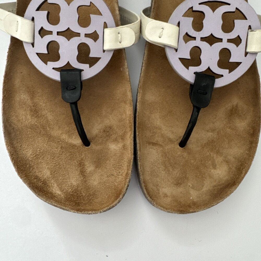 TORY BURCH Miller Cloud Thong Sandal Ivory White Leather Cork Footbed Size 12 - Picture 4 of 9